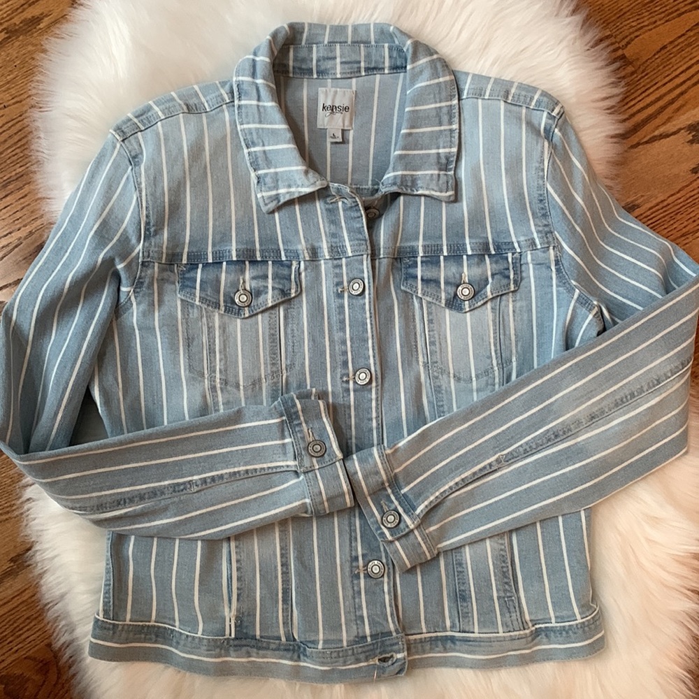 Kensie demim striped jacket size L NWOT